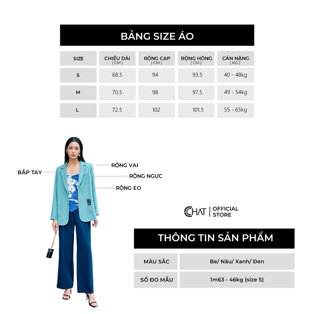 Áo Blazer Nữ 𝐂𝐂𝐇𝐀𝐓 Túi Ốp Trang Trí Mác Chất Tuytsi Cao Cấp 92EHS2003ST | BigBuy360 - bigbuy360.vn