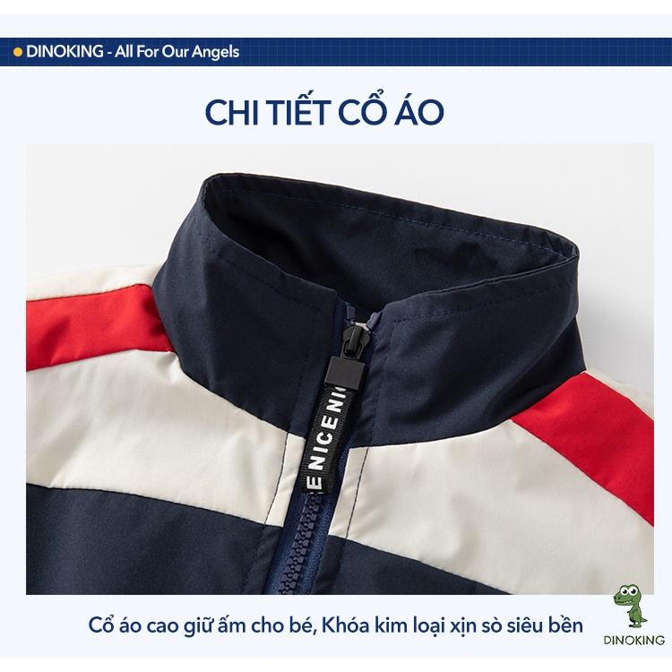 Áo khoác bé trai DINOKING Áo gió cho bé trai 2 lớp cao cổ giữ ấm mùa thu đông phù hợp trẻ em 2 - 7 tuổi AK10