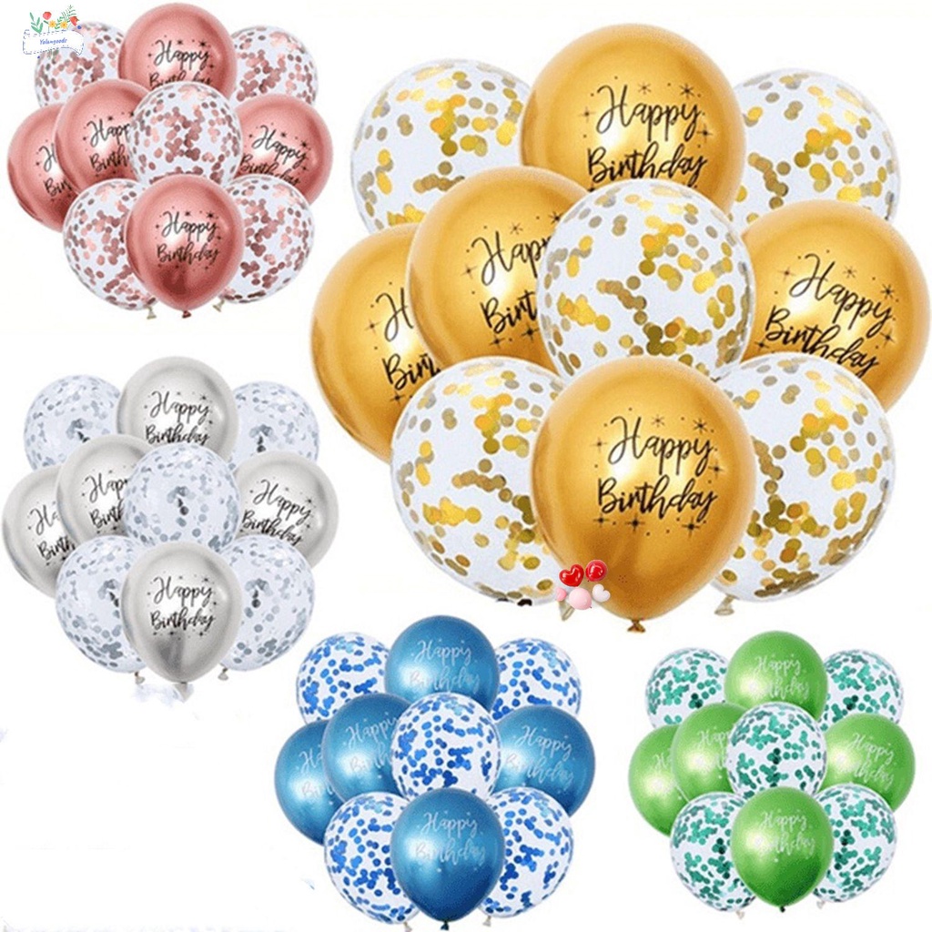 ☆Yola☆ Set 10 Bong Bóng Latex Lá Nhôm Nhiều Màu 12&quot; In Chữ Happy Birthday Thời Trang Dùng Để Trang Trí Tiệc Sinh Nhật