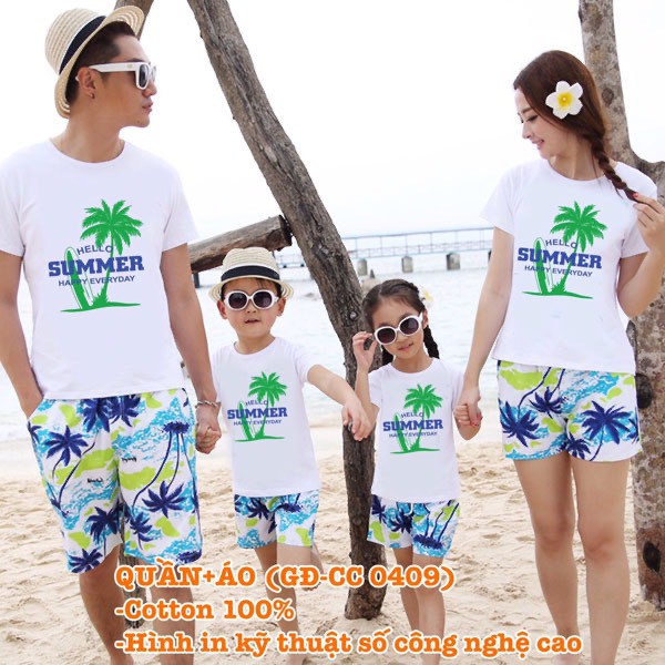 Đồ nhóm , áo đi biển , đồng phục gia đình .Chất liệu thun cotton loại 1 đủ size từ 8 đến 100kg .