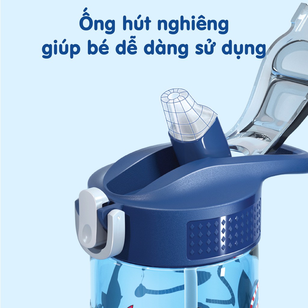 Bình uống nước có ống hút cho bé từ 12 tháng đến 5 tuổi nhựa Tritan không chứa BPA, dành cho bé mẫu giáo chính hãng UEK