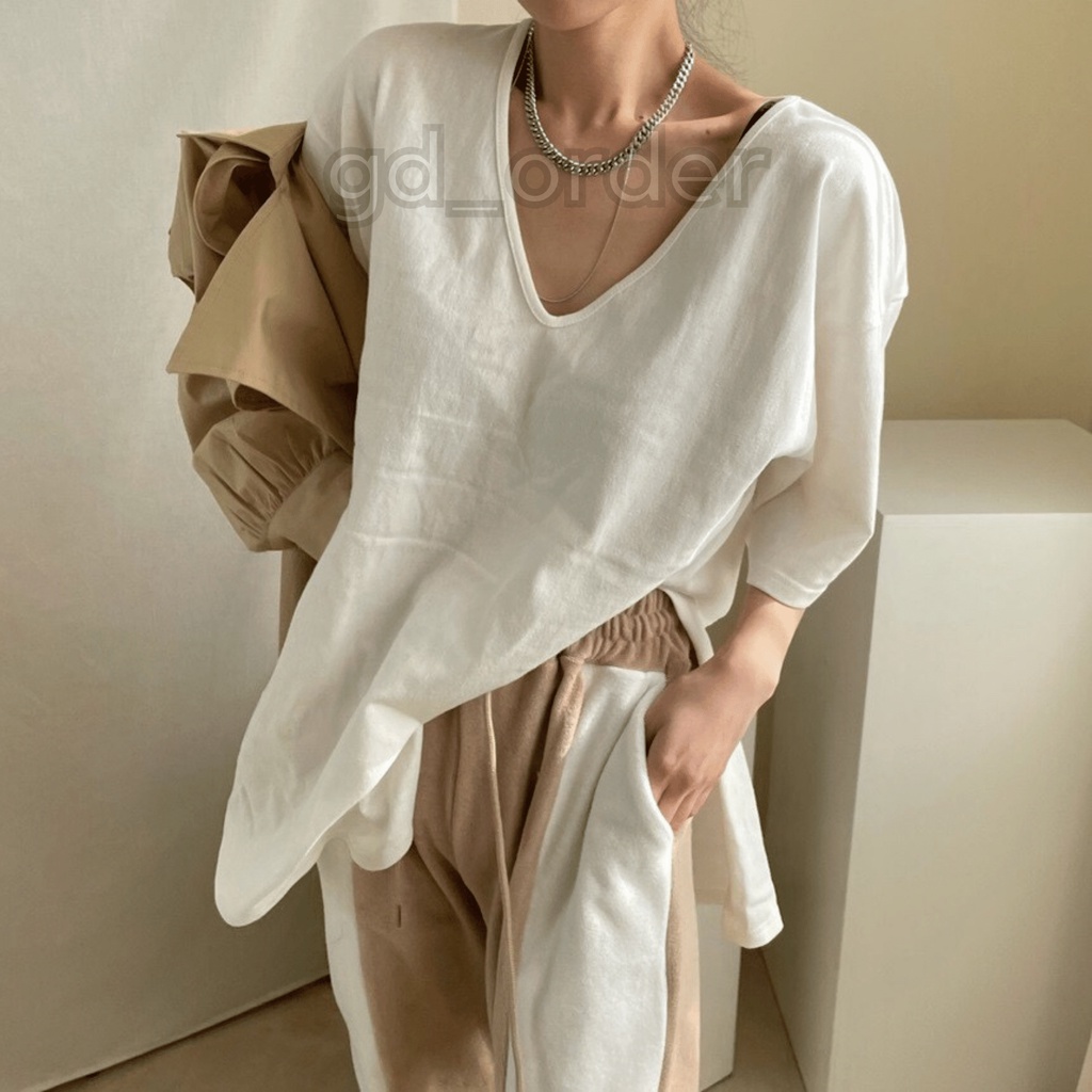 A26|Áo thun nữ kiểu tay lỡ form rộng hàn quốc chất cotton sọc ngang đơn giản màu trắng gd_order