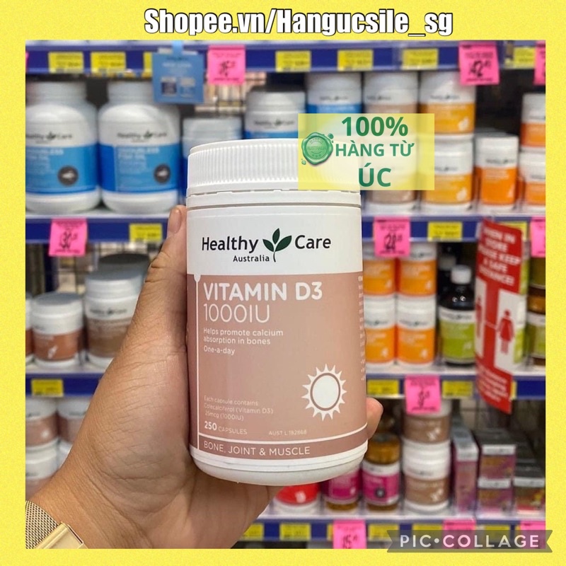 Viên uống bổ sung Vitamin D3 1000IU Healthy Care - Hàng Úc Nội địa hỗ trợ hấp thụ canxi , tăng đề kháng