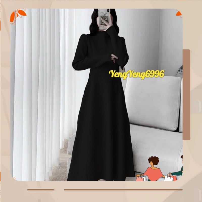 VNU468 VÁY NỮ DÀI TAY XOÈ TRƠN DÁNG DÀI PHỐI SƯỜN MẢNH CỔ 3P