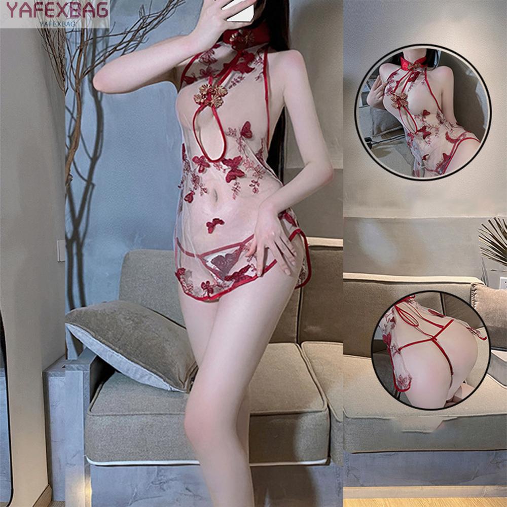 Women Underwear Casual Cheongsam Sleepwear Transparent Bodysuit Briefs Dress