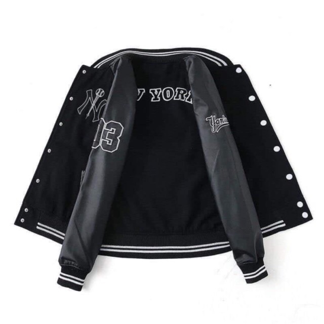 Áo khoác bomber viền kẻ phối tay da