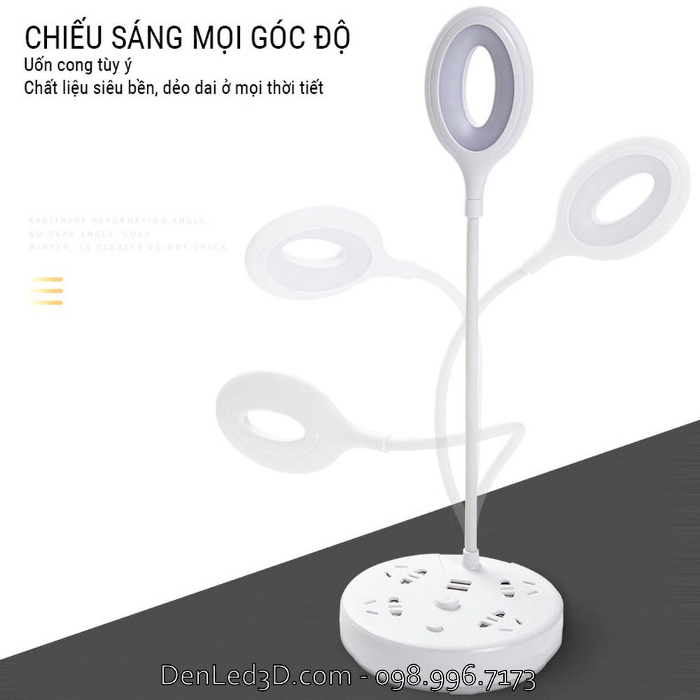 Ổ Cắm Điện Tròn Q6 Kết Hợp Đèn Bàn, Cổng Sạc USB