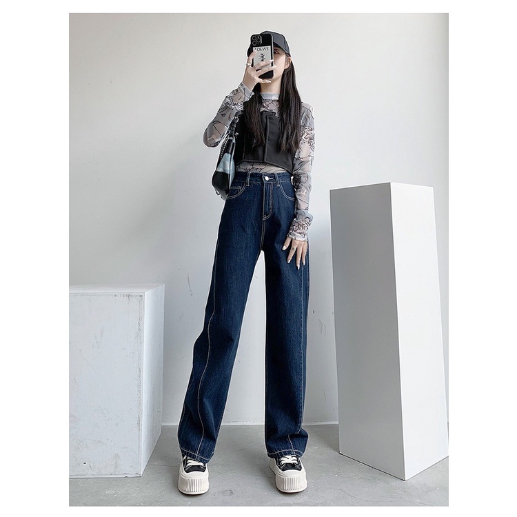 Quần jeans nữ ống rộng cạp cao rộng GUGUNO