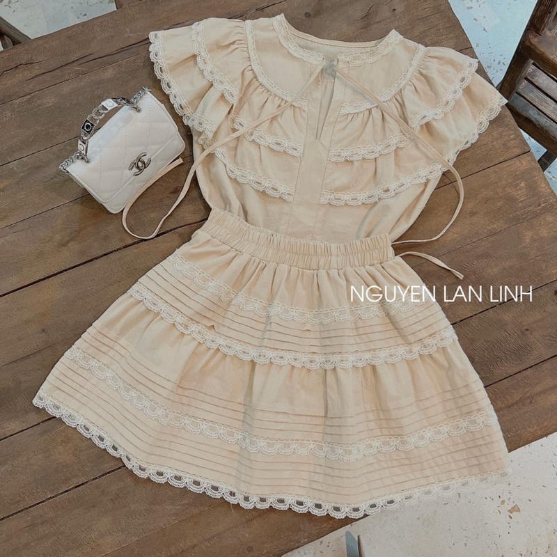 SÉT TIỂU THƯ PHỐI REN VẢI ĐŨI TƠ XƯỚC QC MỀM ĐẸP