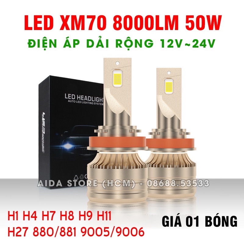 Đèn pha XM70 Led trắng 12v chân H4 cho xe máy-ôtô