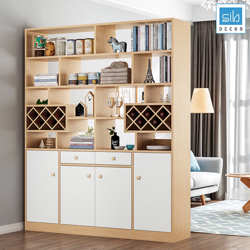 Tủ Gỗ Đơn Giản SIB Decor Đa Năng Làm Vách Ngăn Phòng Khách Kết Hợp Kệ Giày, Kệ Để Vang