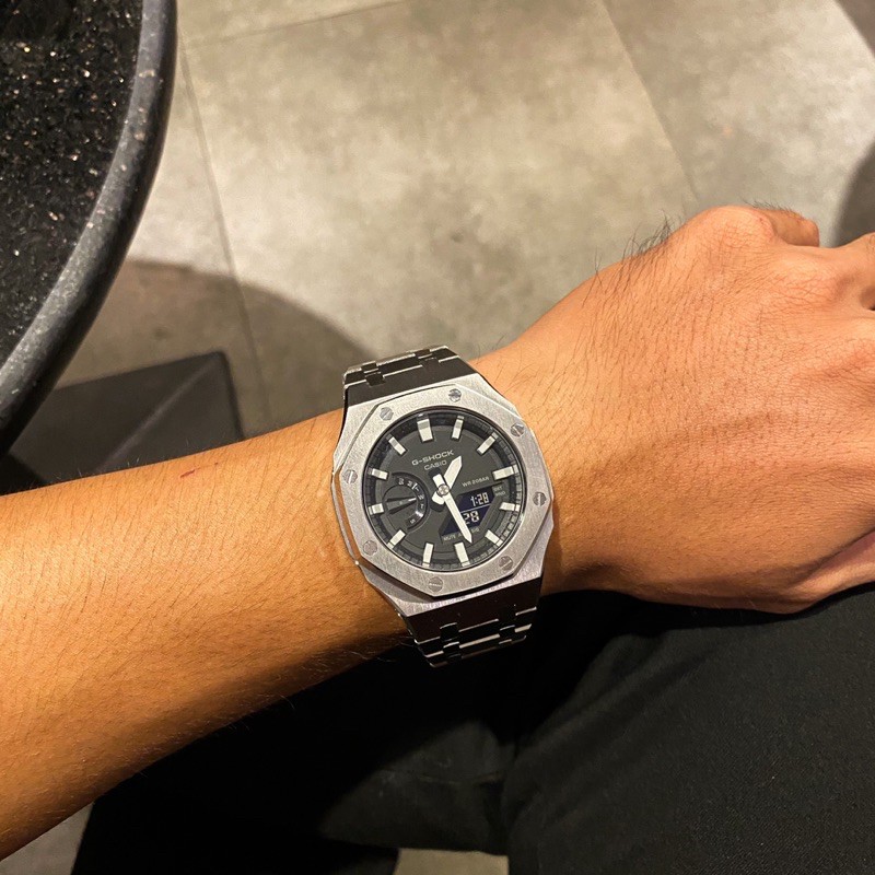 Đồng hồ nam Casio G-shock GA-2100 custom Bạc  - Kích thước vỏ : 48,5×45,4×11,8mm