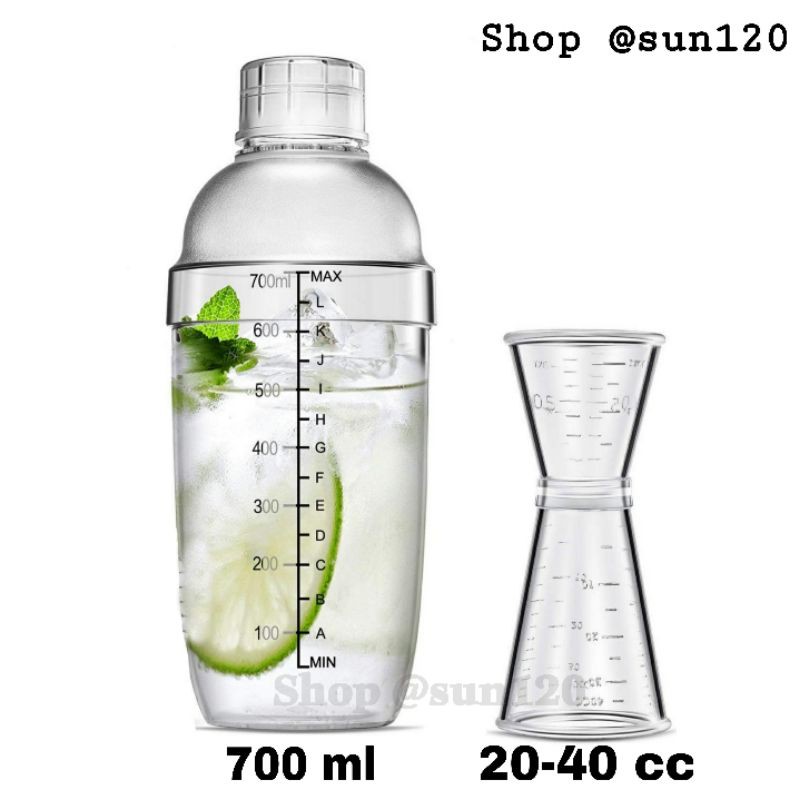 Bộ 2 sản phẩm gồm bình lắc shaker 700ml và jigger 20-40 nhựa B2N1J