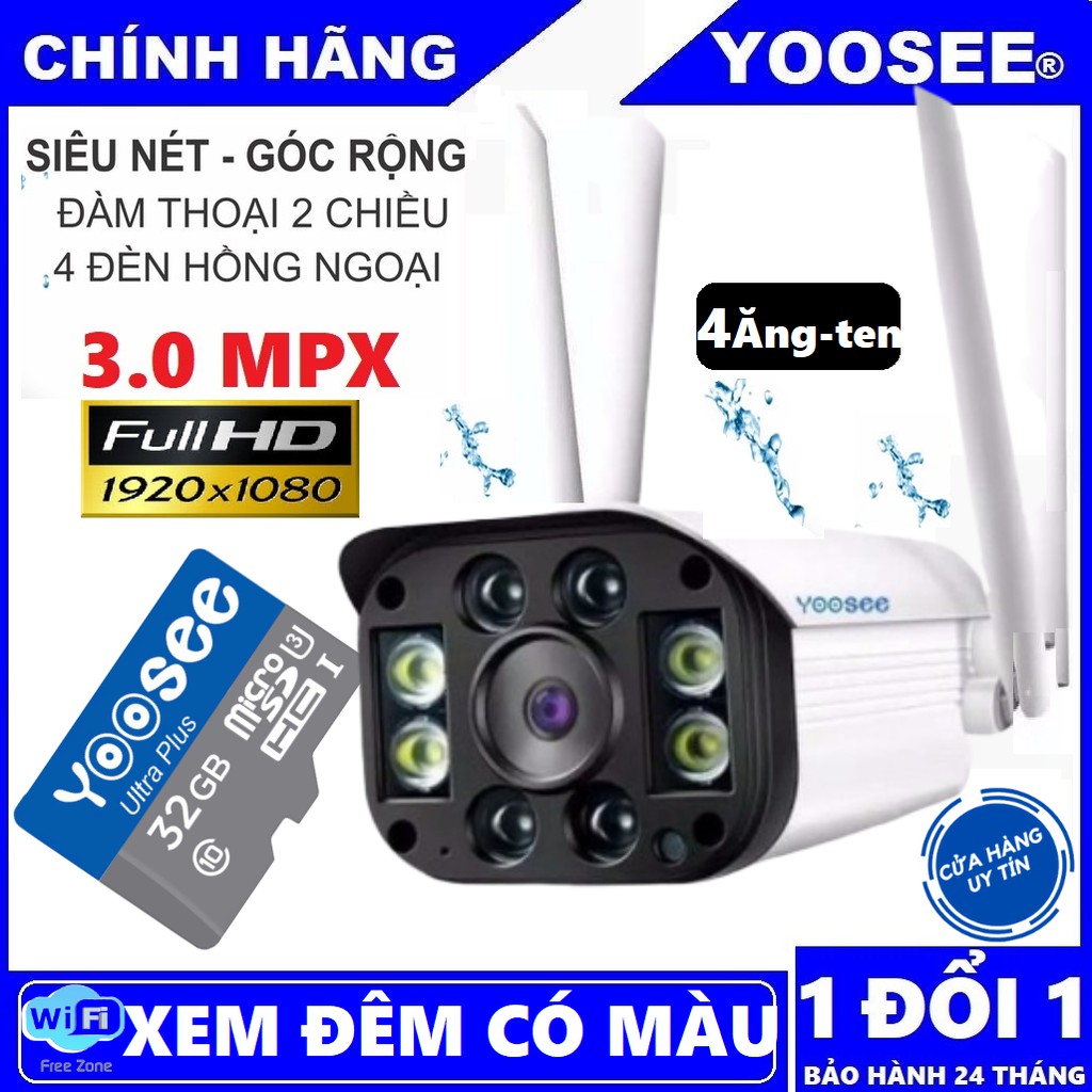 Camera Yoosee Ngoài Trời 3.0 MPx 4 Râu 1296 Pixel - Chính hãng - BH 24 Tháng