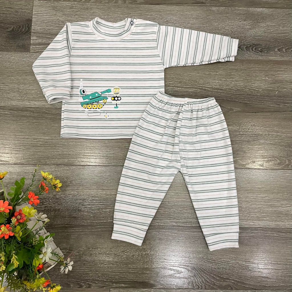 Bộ dài unchi cài vai cotton nỉ họa tiết cho bé