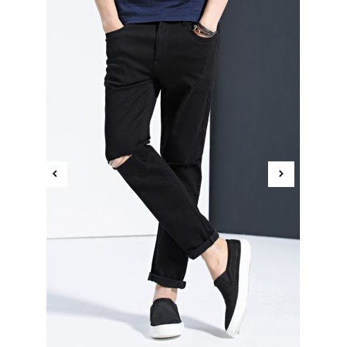 Quần Jeans Nam Rách Gối Đen Trơn | BigBuy360 - bigbuy360.vn