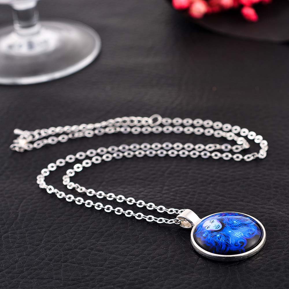 Vòng cổ đính đá cabochon mặt thủy tinh hình 12 cung hoàng đạo độc đáo