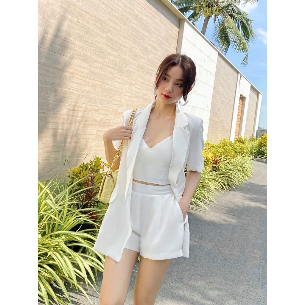 femei - Set KAY BLAZER 3 món ( áo blazer - quần short - áo 2 dây ) - ( Trắng)