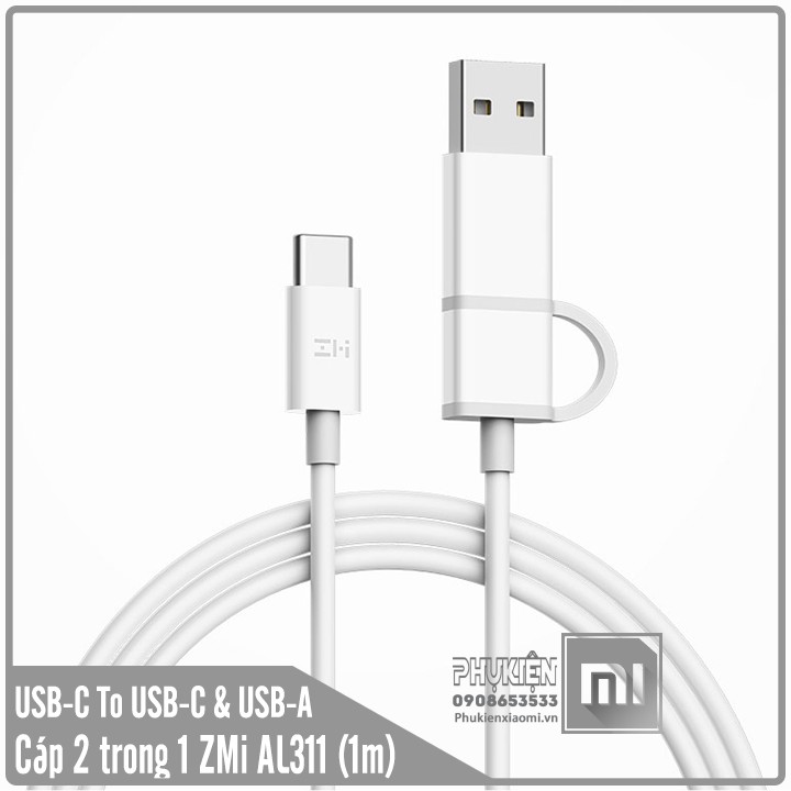 Cáp ZMI 2 trong 1, Type-C to Type-C &amp; USB-A , AL311 (1met)