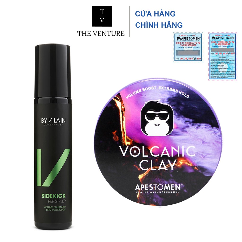 Combo Sáp Vuốt Tóc Nam Apestomen Volcanic Clay và Chai Xịt Tạo Phồng và Dưỡng Tóc Sidekick By Vilain Chính Hãng