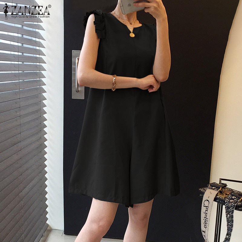 Bộ áo liền quần ZANZEA cổ tròn không tay dáng rộng thời trang dành cho nữ