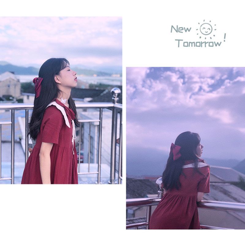 Kẹp Tóc Nơ Vải Satin Màu Trơn Phong Cách Lolita Nhật Bản