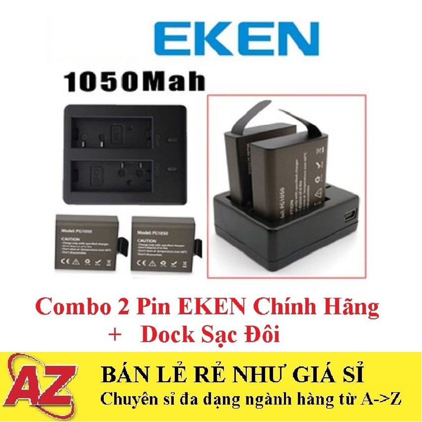 Combo 2 Pin EKEN Chính Hãng + Dock Sạc Đôi