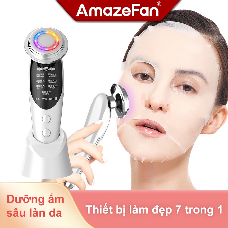 Amazefan Máy mát xa da mặt 7 trong1,Sử dụng với mặt nạ và serum để giúp cải thiện quầng thâm và nếp nhăn Máy làm đẹp RF