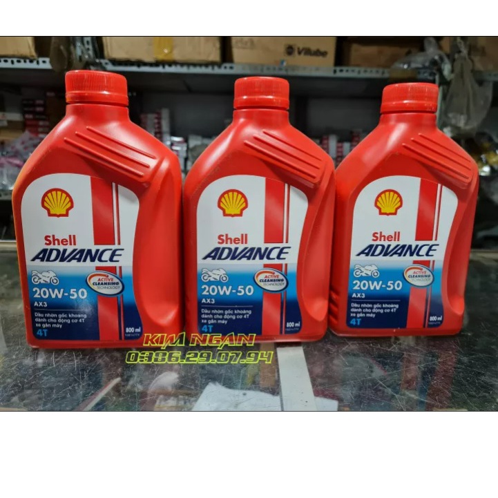 Dầu nhớt 0.8 lít gốc khoáng Shell Advance 20W-50 dành cho xe moto, xe số, xe côn tay. Hàng Công Ty