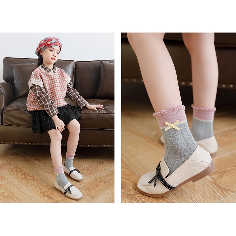 Set 5 Đôi Vớ Cotton Phối Nơ Xinh Xắn Dành Cho Bé Gái