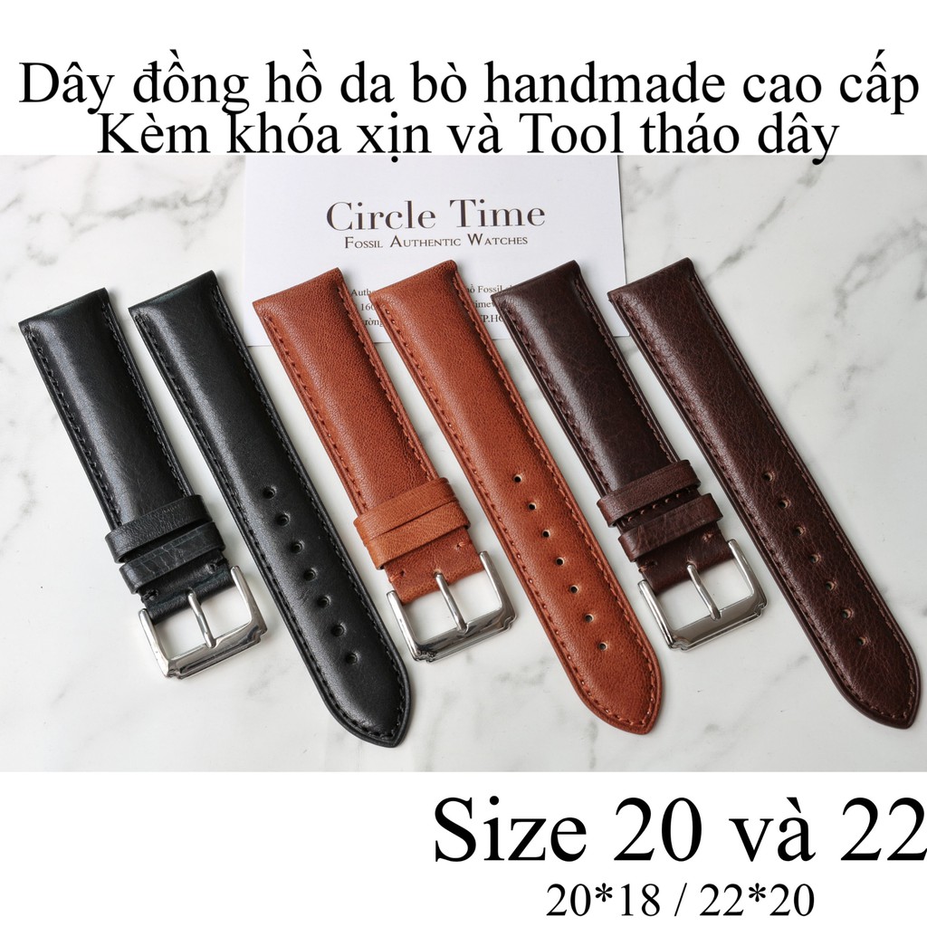 Dây đồng hồ da bò Vachetta handmade cao cấp dùng cho mọi đồng hồ size 20 và 22 (Tặng kèm Tool tháo dây) - HM01