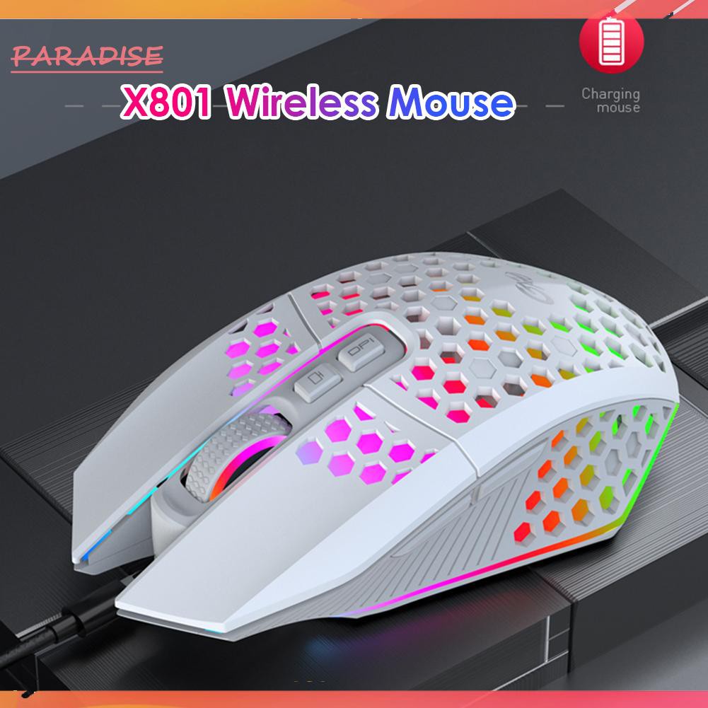 Paradise1 X801 Honeycomb Shell Wireless Gaming Mouse Backlight 8 Buttons Silent Mice