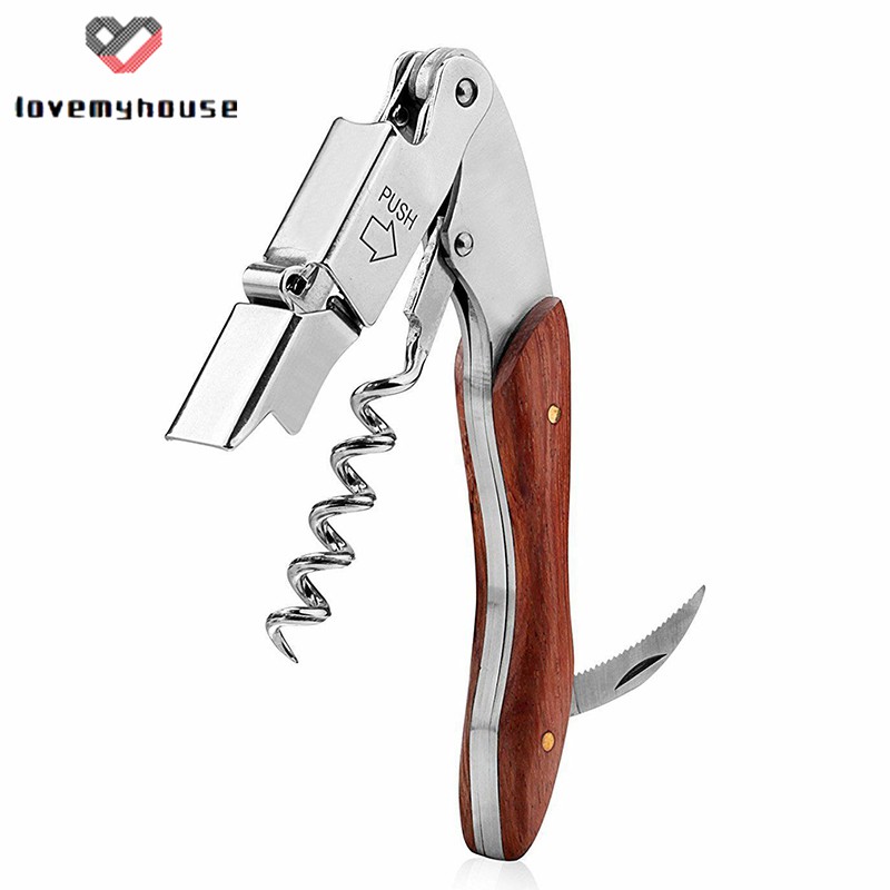☁ி☁ Multifunction Corkscrew Wine Bottle Opener Stainless Steel Rosewood Cutter