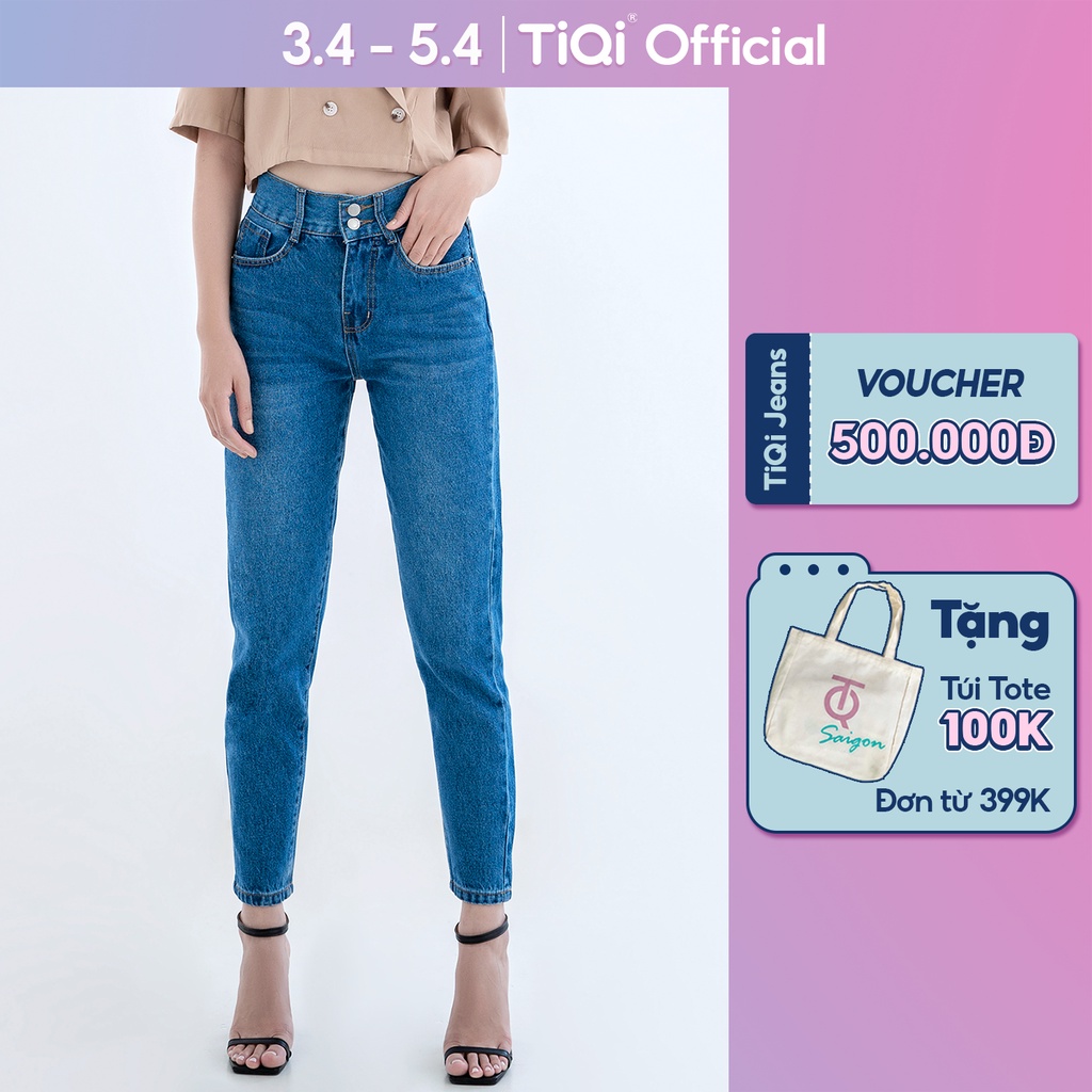 Quần Jean baggy Nữ Lưng Cao 2 Nút Tôn Dáng TiQi Jeans B1-193