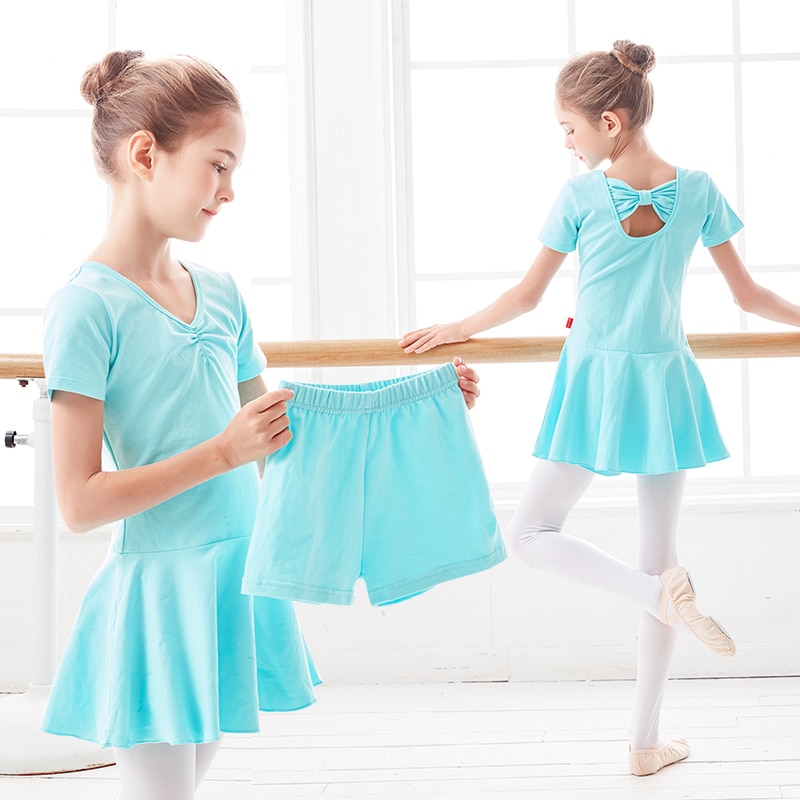 Trang Phục Múa Ba Lê Áo Tay Ngắn Quần Short Vải Cotton Thời Trang Cho Bé Gái