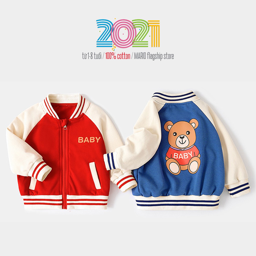Áo khoác bomber cho bé Mario Store áo khoác bóng chày chất da cá hàng xuất khẩu