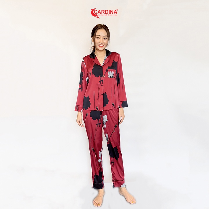 Đồ Bộ Nữ 𝐂𝐀𝐑𝐃𝐈𝐍𝐀 Pijama Chất Lụa Satin Nhật Cao Cấp Áo Dài Tay Quần Dài Họa Tiết 1Pi06