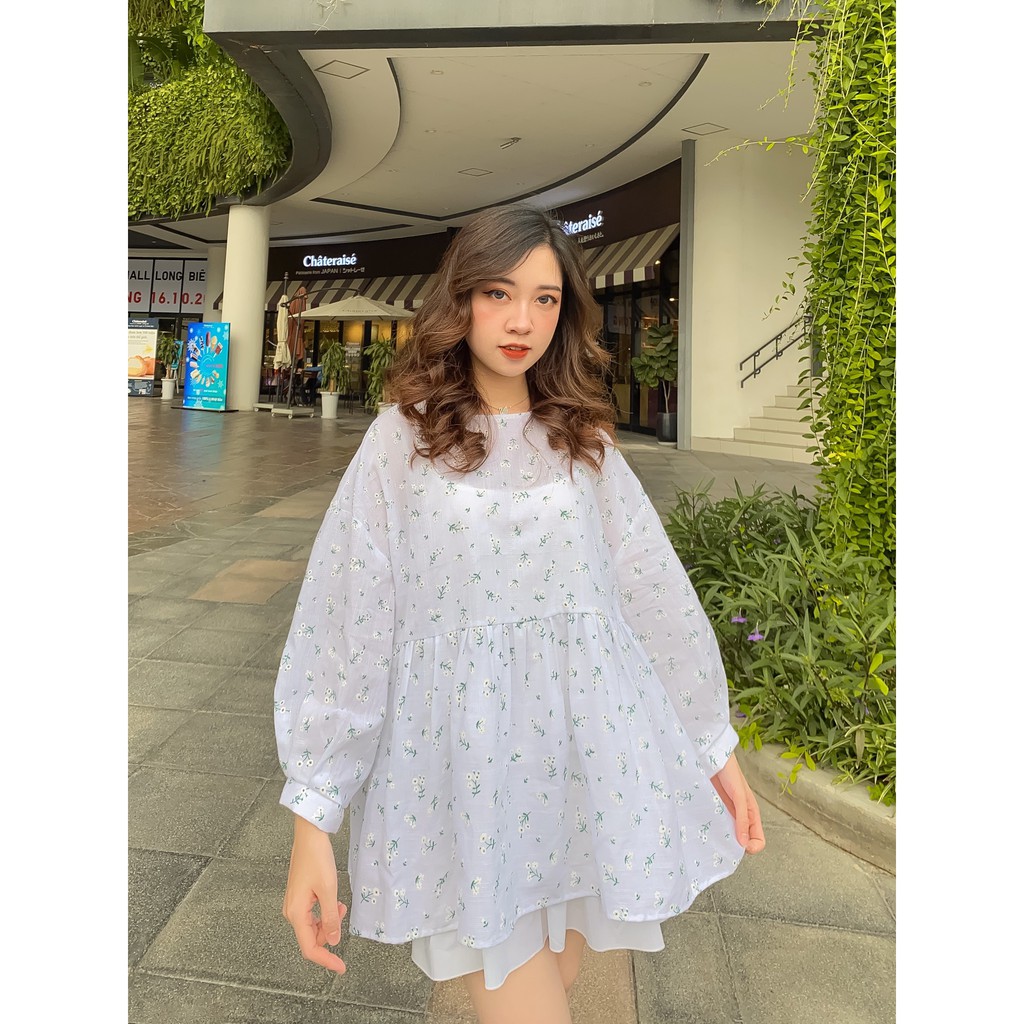Áo babydoll hoa xanh