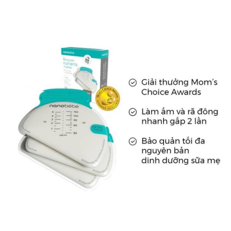 Hộp 50 túi trữ sữa Nanobebe 150ml không tràn, kháng khuẩn túi trữ sữa không chứa BPA và Phthalate