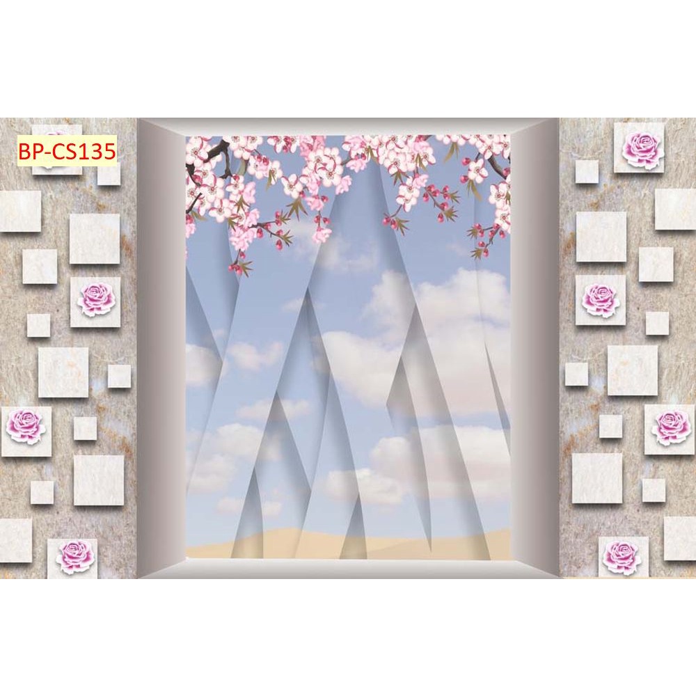 Tranh dán tường 3D khung cửa sổ phong cách dễ thương In Theo Kích Thước Yêu Cầu Có Keo Dán