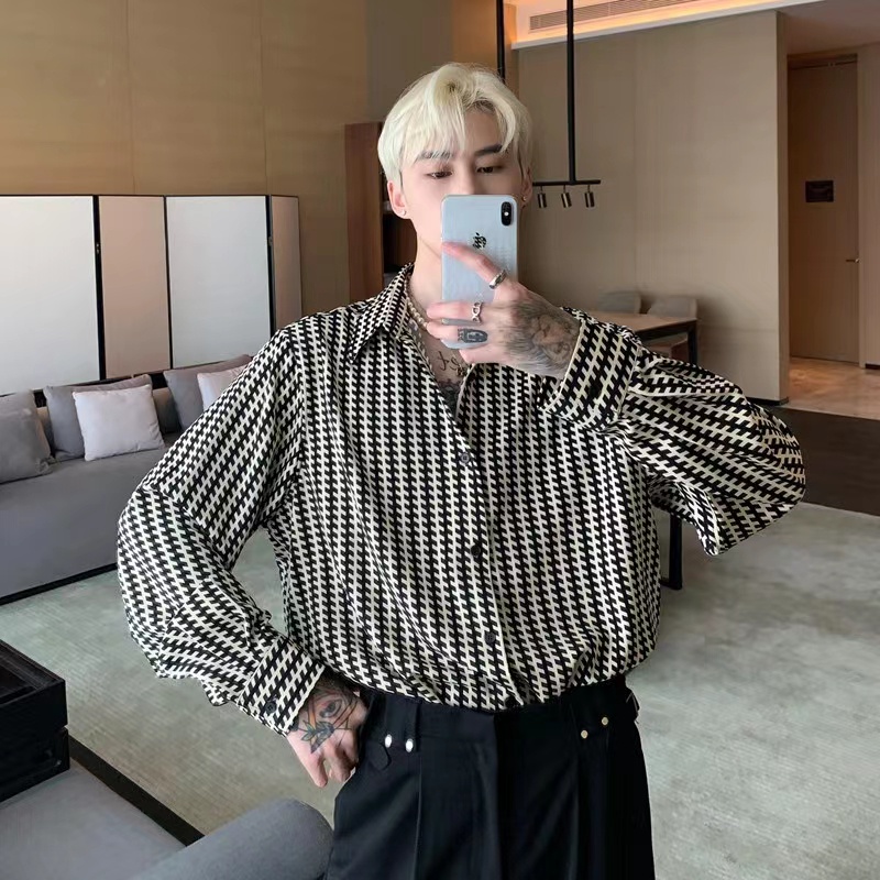 Áo sơ mi tay dài họa tiết sọc thời trang Hàn Quốc dành cho nam