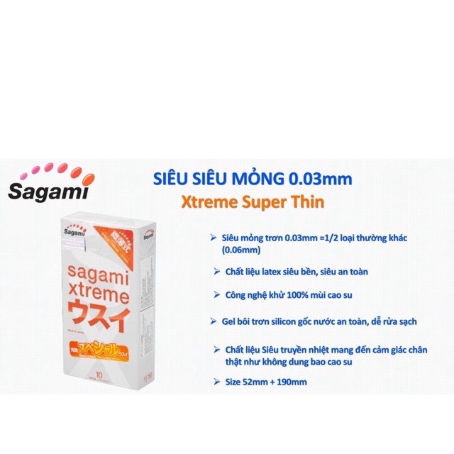 Bao cao su Sagami Siêu mỏng nhất thế giới Xtreme Super Thin, 10 cái