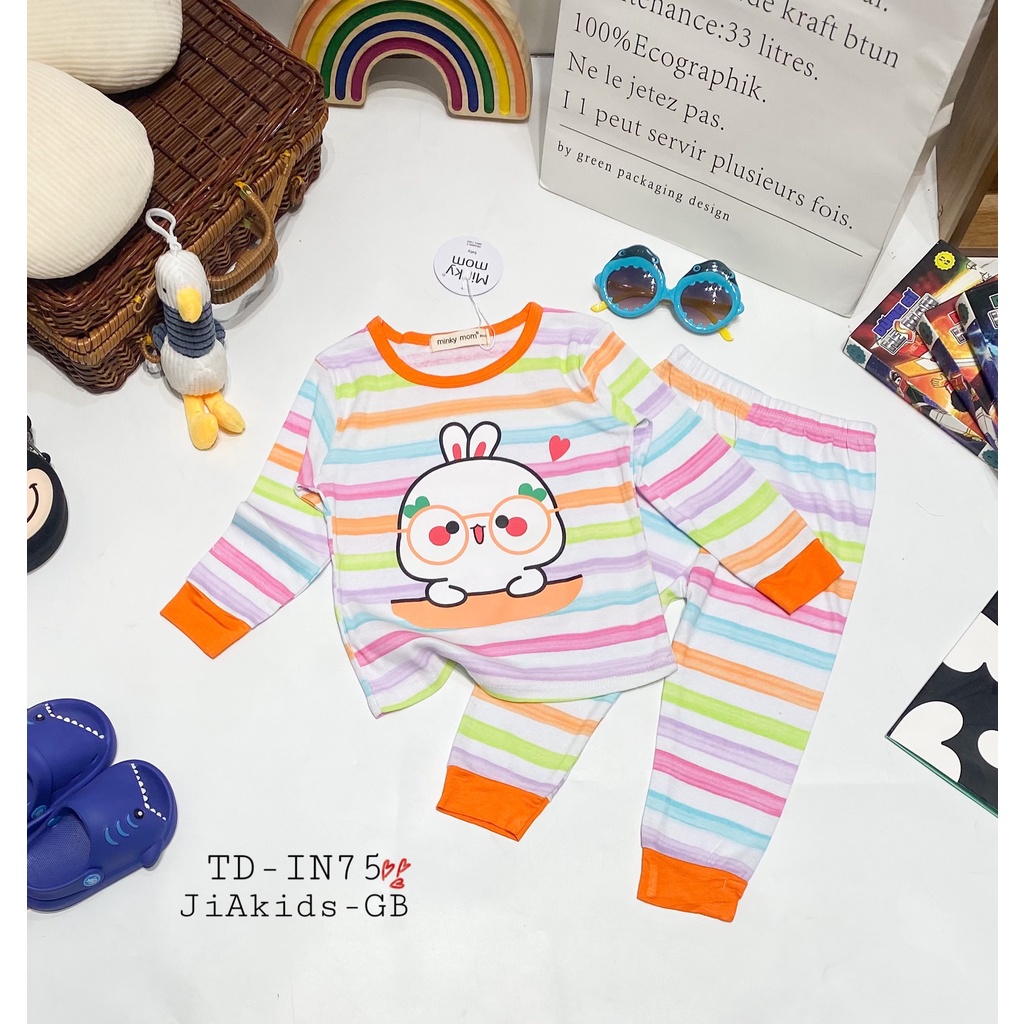 [SALE] Bộ Dài Tay Vải Cotton Borip Cho Bé Trai, Bé Gái MinkyMom Hoạ Tiết Gấu Trúc Kẻ Sọc, Đồ Bộ Cho Bé Mặc Nhà MKMTD2229