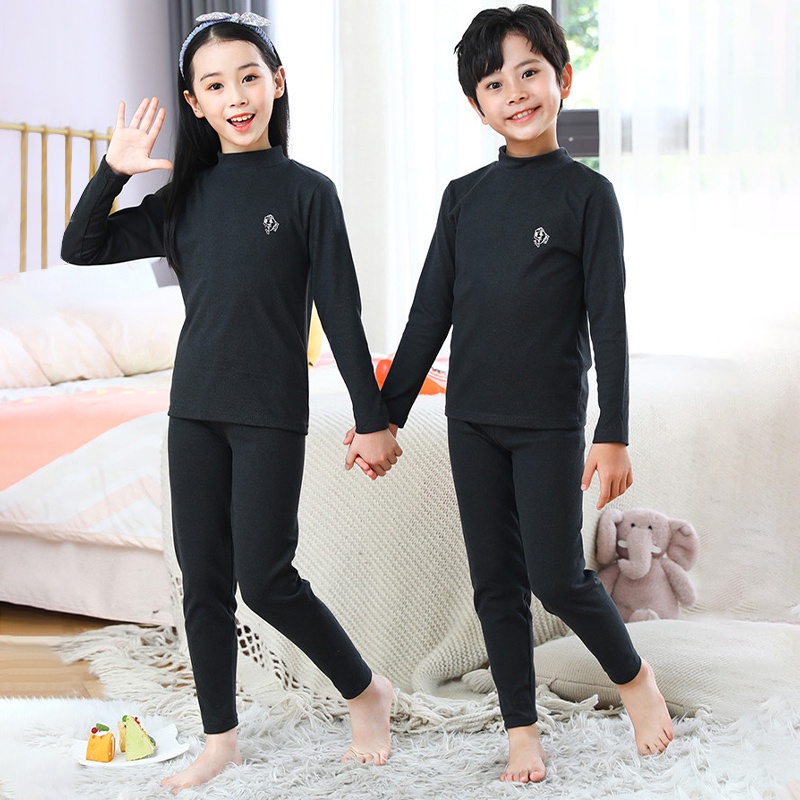 Bộ Đồ Lót 2 Món Bằng Vải Nhung Cổ Lọ In Hình Cá Heo Nhỏ Thời Trang Thu Đông Cho Bé Trai / Gái 3Y-14 Tuổi