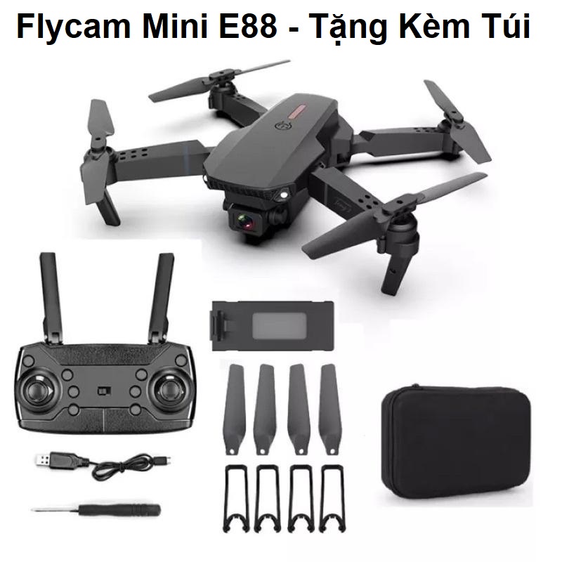 Flycam E88 mini giá rẻ ✅Update 2023✅ có điều khiển từ xa drone 4k - kết nối điện thoại bay xa 200 mét
