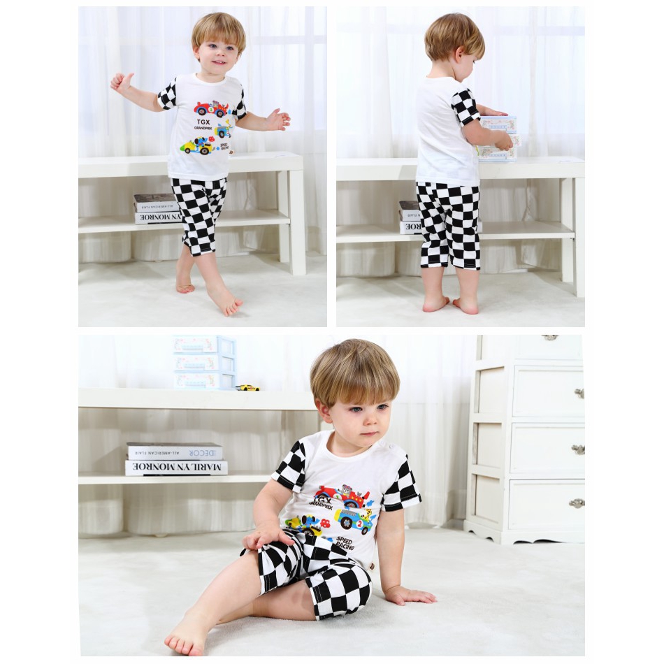 Set Áo Thun Tay Ngắn + Quần Dài Chất Cotton Thoải Mái Cho Bé