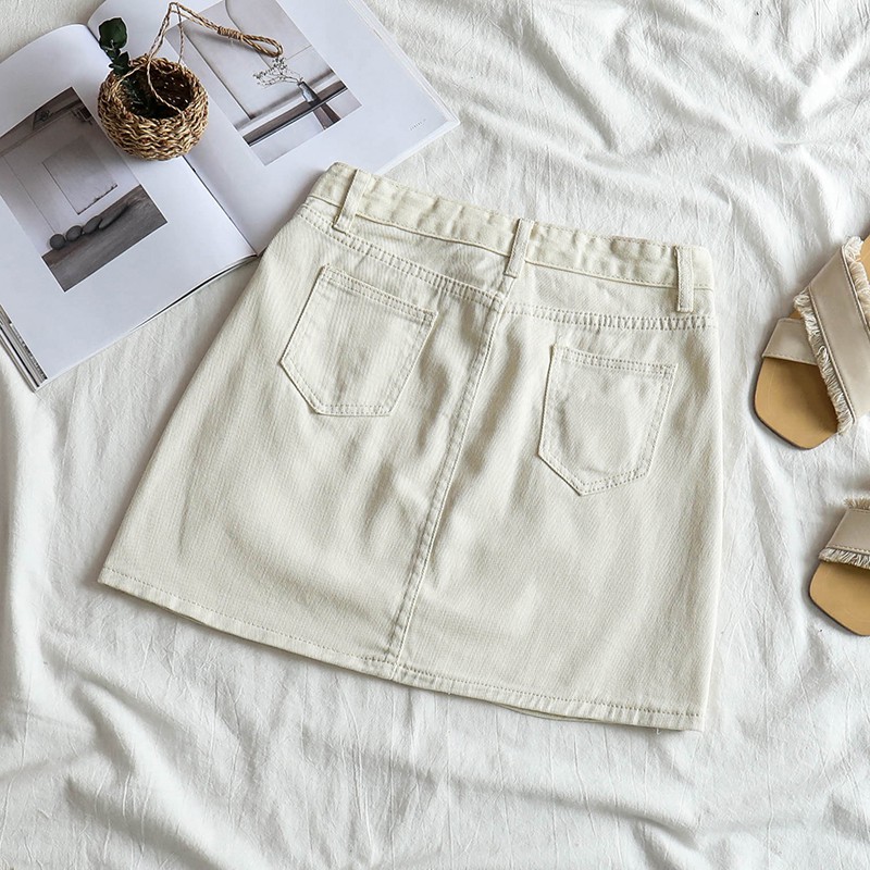 NUZIRO Chân váy denim  màu trơn phong cách Hàn Quốc xinh xắn cho nữ