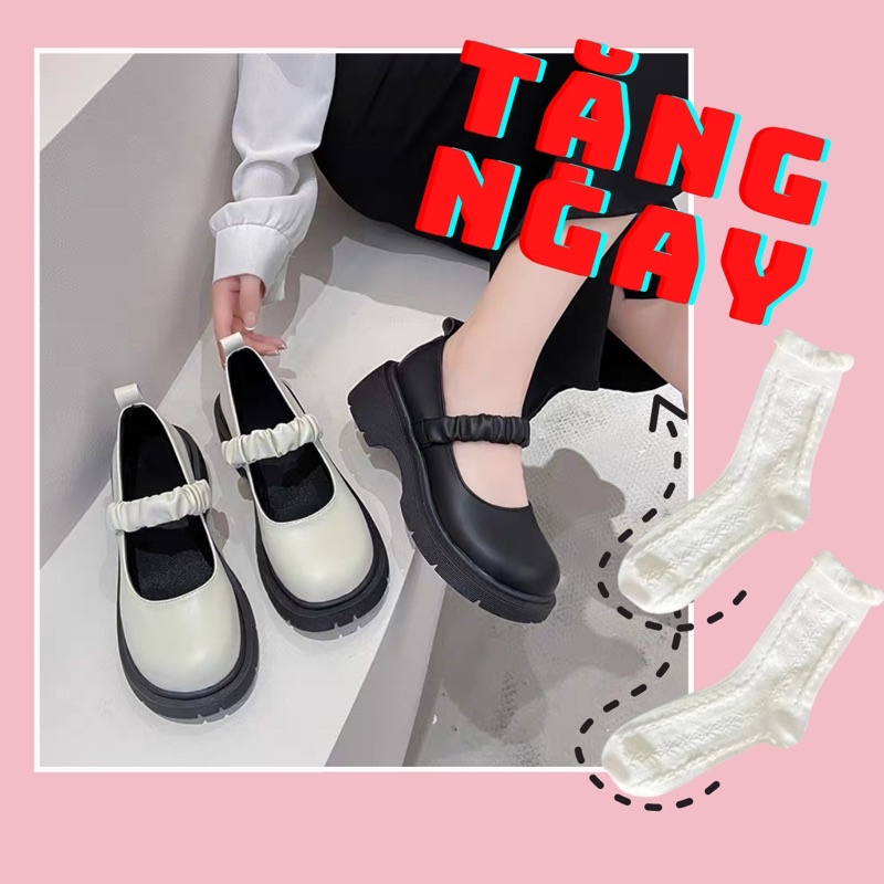 Giày búp bê lolita quai nhún bèo Luhana thời trang sẵn hàng.Ms: LOLITA QUAI NHÚN