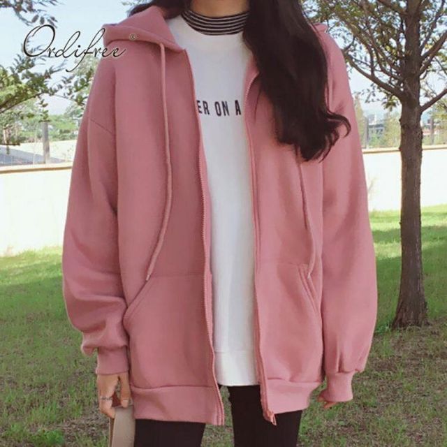 ÁO HOODIE ZIP UNISEX PINK - HOODIE DÂY KÉO DÁNG RỘNG MÀU HỒNG RUÔC BIGSIZE M L XL XXL