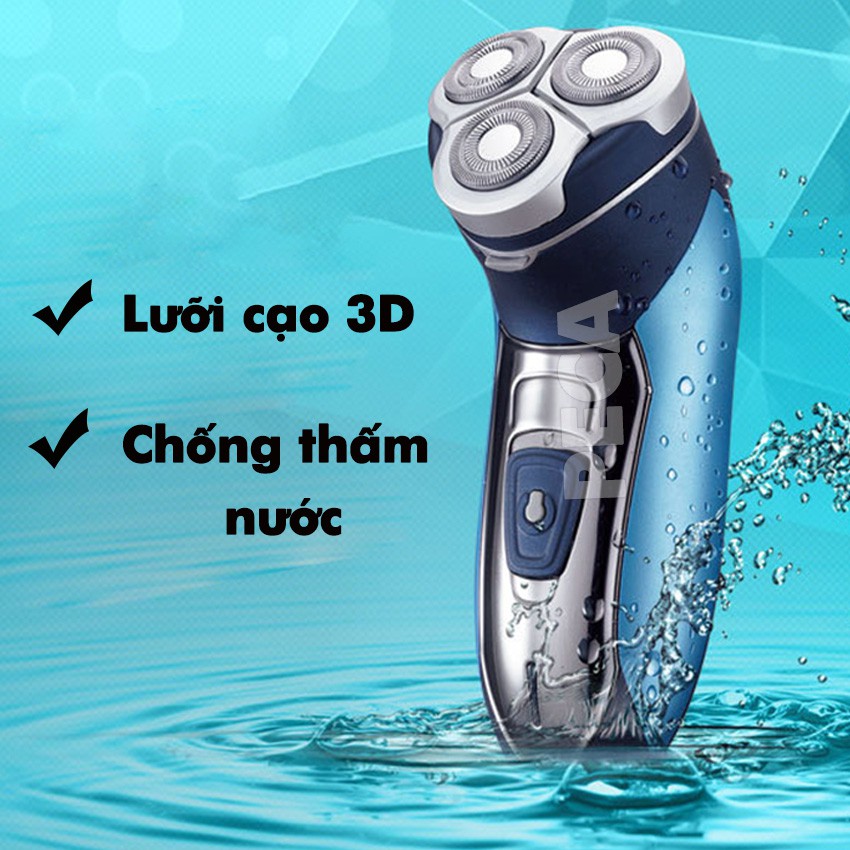 Máy cạo rấu cao cấp Kemei KM-7390 chống thấm nước có thể cạo khô và cạo ướt với 3 lưỡi cạo tiện lợi